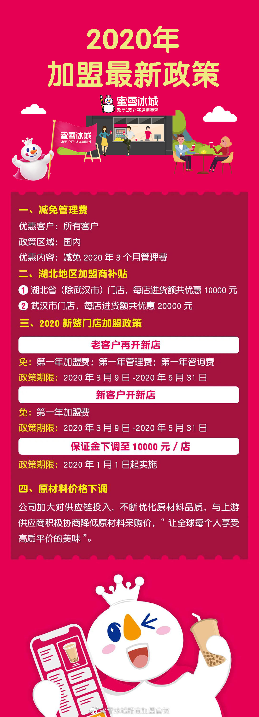 2020年蜜雪冰城官网加盟最新优惠政策详解